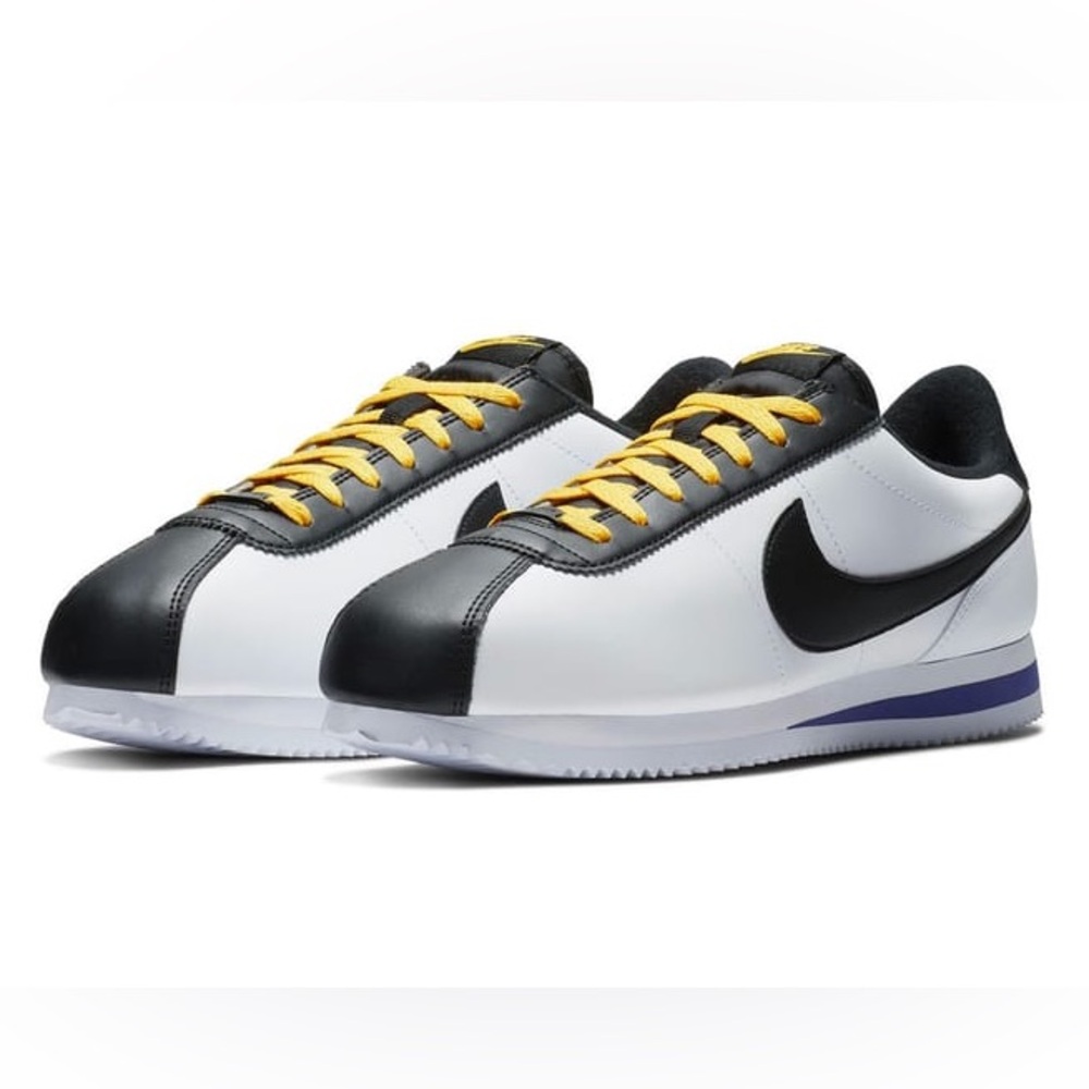 Nike🖤Cortez Basic Leather 'White Black Amarillo' - BV2527 100 - Men’s Sz:8, EUC